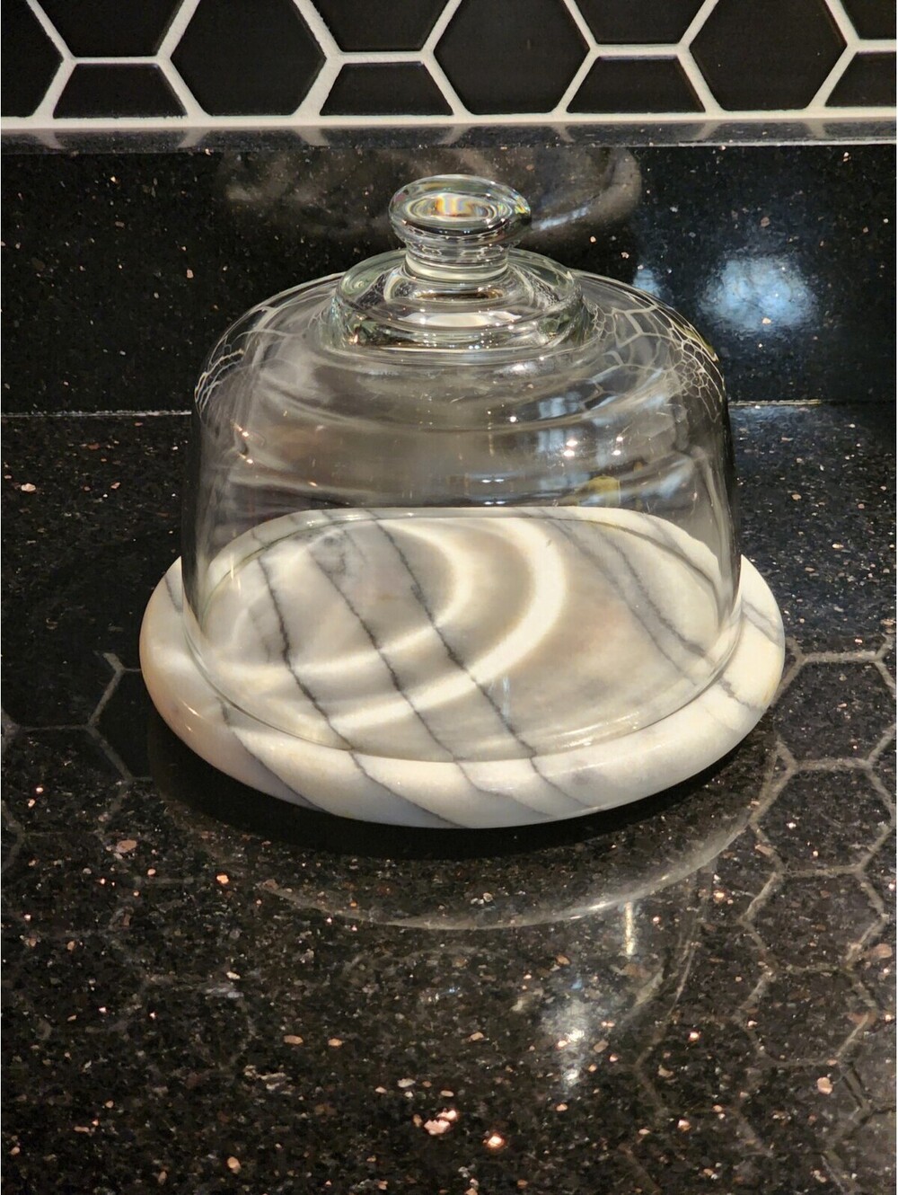 Himark Marble Glass Round Cheese Dish with Dome Lid Decorative Serveware Japan